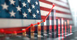 © Creative mind - Concept of USA ascending economic trend and American economy prosperity. A rising graph against USA flag.
