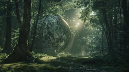 Wall Mural - Mysterious Sphere In A Sunlit Forest For Fantasy Or Sci-Fi Designs
