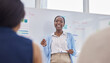 © peopleimages.com - Presentation, whiteboard and black woman with business people for meeting, discussion and teamwork. Corporate, office and speaker with men and women for collaboration, workshop conference and ideas