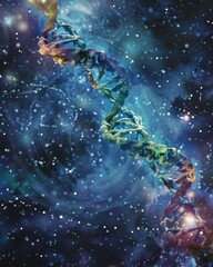 Cosmic Genetic Growth A Surreal Visualization of DNA Evolving across the Galactic Expanse