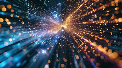 Abstract technology background showcasing high speed global data transfer, ultra-fast broadband connections, digital explosion, and cyber tech motion.