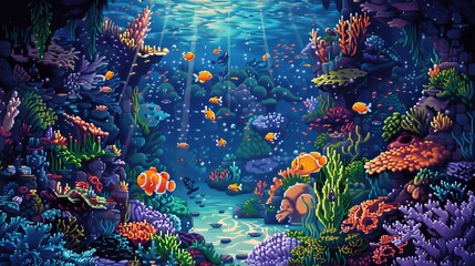 Wall Mural - Pixelated coral reef for tropical themed designs