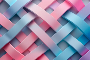 Wall Mural - Minimalist isometric pattern featuring interlocking rhombuses in muted pastel colors,