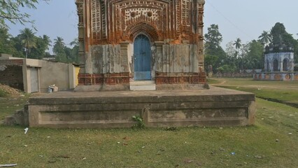 Wall Mural - Famous Antpur Radhagovindjiu temple with crafted wood and exquisite terracotta carvings depicting stories from all 18 puranas. Here Swami Vivekananda took monastic vows in 1886, West Bengal, India