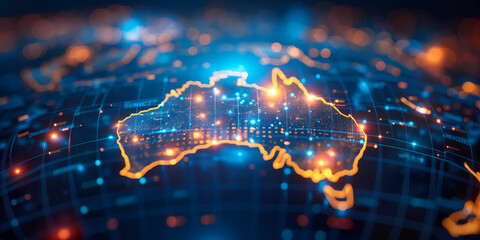 Digital map of Australia network connectivity, data transfer, tech business telecommunication