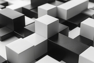 Wall Mural - Minimalist isometric design with staggered cubes forming a ripple effect,