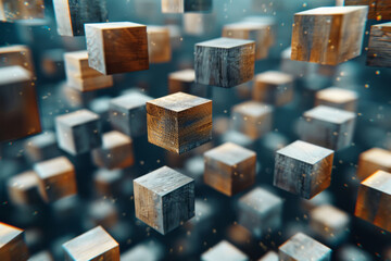 Leinwandbilder - Abstract isometric background featuring floating cubes in neutral shades,
