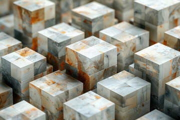 Leinwandbilder - Abstract isometric background featuring floating cubes in neutral shades,