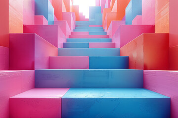 Aufkleber - Minimalist isometric design featuring alternating cubes in cool, calming colors,