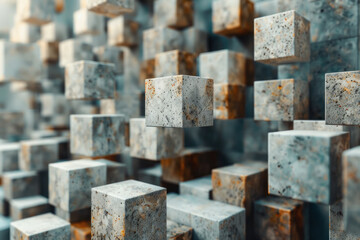 Leinwandbilder - Abstract isometric background featuring floating cubes in neutral shades,