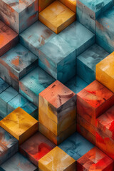 Leinwandbilder - Minimalist isometric design with tessellating cubes in a subtle color palette,