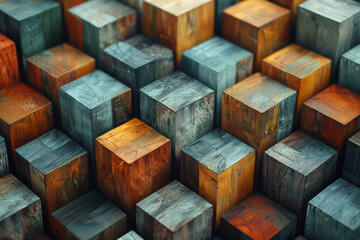 Leinwandbilder - Abstract isometric background with staggered cubes forming a complex geometric pattern,