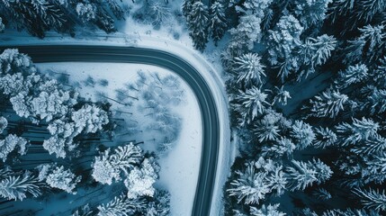 Wall Mural - Snowy Road from Above