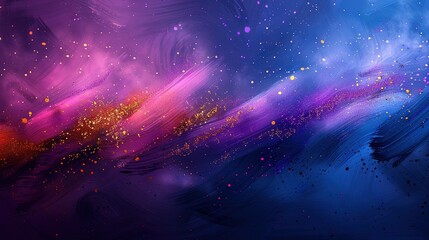 Wall Mural -   A mesmerizing canvas of vibrant blues, purples, and reds intertwined in swirling patterns, adorned with glistening gold flecks along the edges