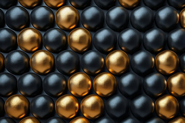 Leinwandbilder - Abstract isometric pattern with black and gold spherical shapes in a geometric arrangement,
