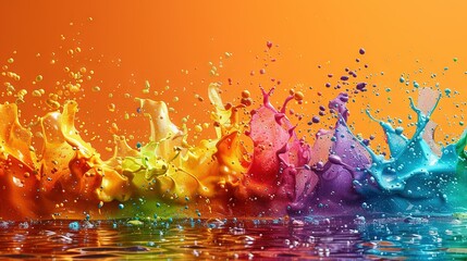 Wall Mural -   A rainbow-colored liquid splashes into clear water