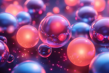 Leinwandbilder - Abstract isometric seamless pattern with neon-colored spheres on a dark background,
