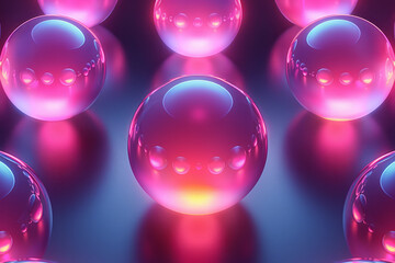 Leinwandbilder - Abstract isometric seamless pattern with neon-colored spheres on a dark background,