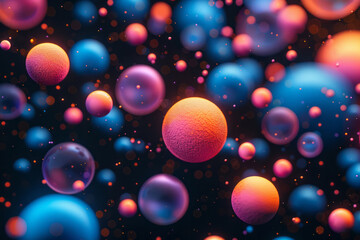 Aufkleber - Abstract isometric seamless pattern with neon-colored spheres on a dark background,