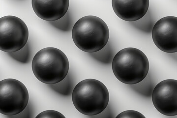 Leinwandbilder - Minimalist isometric seamless pattern of matte black spheres on a white background,