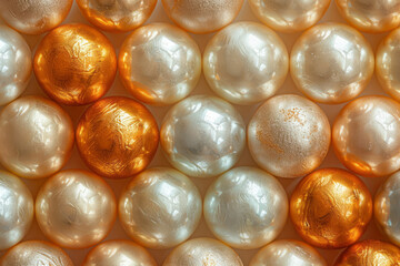 Poster - Abstract pattern with gold and beige spheres arranged in an isometric perspective,