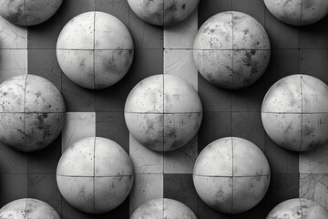 Aufkleber - Isometric spherical forms in a repeating diamond pattern with shades of gray and white,
