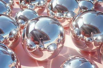Poster - Abstract isometric seamless pattern of silver and chrome spheres reflecting light,