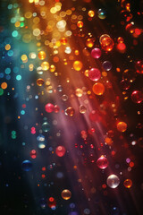 Poster - Abstract background of isometric spheres in a spectrum of rainbow colors on a dark background,