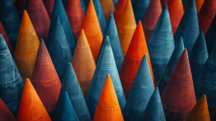 Fototapete - An abstract background featuring isometric cones of varying sizes, arranged in a grid,