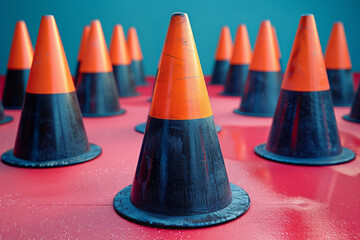 Fototapete - Cones of different heights in an isometric pattern, giving a 3D illusion on a flat background,
