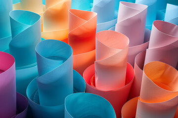 Aufkleber - Overlapping isometric cones in pastel colors, blending softly into each other,