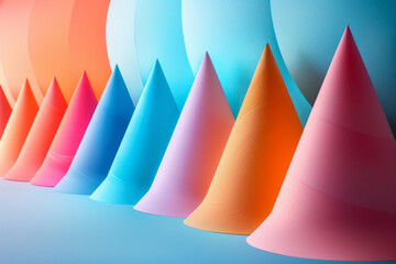 Poster - Overlapping isometric cones in pastel colors, blending softly into each other,