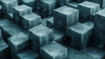 Leinwandbilder - Minimalist isometric trapezoidal prisms in alternating orientations, forming a rhythmic pattern,