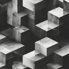 Poster - Minimalist isometric trapezoids, scattered randomly to form a dynamic pattern,