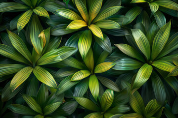 Fototapete - Isometric pattern of stylized leaves arranged in a grid, with each leaf pointing in different directions,
