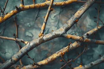Leinwandbilder - Seamless background featuring isometric tree branches, crisscrossing in a lattice structure,