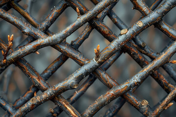 Leinwandbilder - Seamless background featuring isometric tree branches, crisscrossing in a lattice structure,