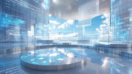 Fototapete - Futuristic Industrial Control Room with Diverse Engineers Monitoring Real-Time Data on Multiple Screens and Holographic Interfaces
