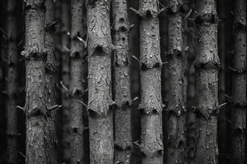 Poster - Minimalist isometric tree trunks, forming a forest-like grid,