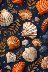Leinwandbilder - Seamless pattern of isometric shells, forming a coastal-inspired design,