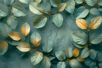 Leinwandbilder - Isometric leaves and branches, creating a repeating botanical pattern,