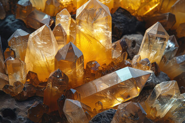 Fototapete - Minimalist isometric crystals, scattered randomly to mimic natural mineral formations,