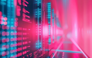 Leinwandbilder - Futuristic AI Technology Interface: A Vivid Holographic Digital Background in Neon Colors Illustrating Modern Tech Concepts