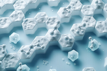 Leinwandbilder - Minimalist isometric triangles and hexagons, interspersed with simple molecule icons,