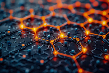 Poster - Minimalist isometric triangles and hexagons, interspersed with simple molecule icons,