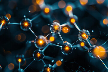 Poster - Abstract isometric grid of interconnected cubes and molecules, forming a cohesive design,