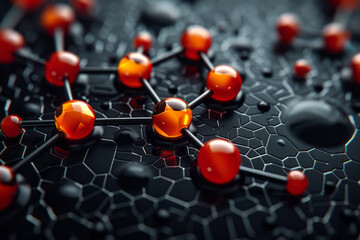 Poster - Isometric background featuring a repeating pattern of geometric shapes and molecular models,