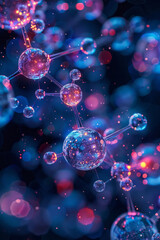 Poster - Abstract isometric pattern of interconnected geometric shapes and molecular diagrams,