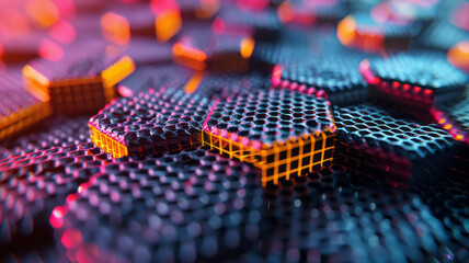 Leinwandbilder - Isometric background featuring repeating hexagons and embedded molecular structures,