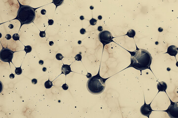 Leinwandbilder - Minimalist isometric circles and lines representing atoms and bonds in a seamless pattern,